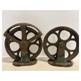 Antique Cast-Iron Pulley Wheels With Weathered..