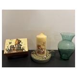Vintage M.J. Hummel Cabndle & Wooden Holder..