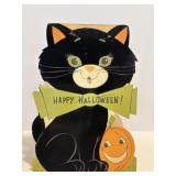 Vtg die cut flocked black cat Halloween....