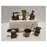 Vtg Miniature brass phone, coffee grinder,...