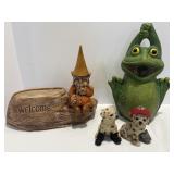 Ceramic yard gnome & garden frog & misc.