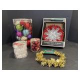 Vtg Christmas glass balls & tree topper & garland