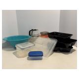 Plastic storage containers, colander & misc.