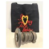 Elkhart brass Firehouse nozzle & tote bag.