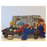 Vtg Pool playing country boys wall hanging 20"W ..