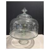 Vtg Etched glass dome with Vtg pedestal cake..