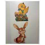 Vtg cardboard die cut yellow chick & Easter....