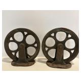 Antique Cast-Iron Pulley Wheels With Weathered..