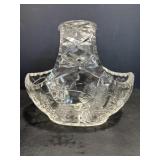 Vtg Hand cut crystal basket with starburst design.