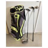 Cirrus golf bag, Nike putter, Bombtech golf club