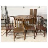 Vtg (4) Chairs & oak round table 46" dia size w/o