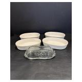 10 oz Oval baking dishes & glass butter dish