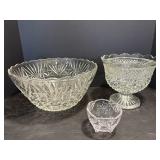 Vtg Glass bowls & footed bowl 12", 8" & 4"
