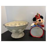 Mickey Mouse metal collander & Vtg cookie jar