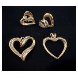(2) heart pendents 10Kt & heart pierced earrings