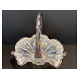 Vtg Fenton Iridescent art glass basket with ...