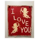 Vtg Handmade red sign with white painted...