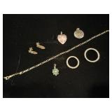 Sterling silver 5- pendents, 1-link bracelet...