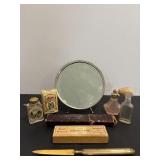 Vintage Round Footed Tabletop Vanity Mirror...