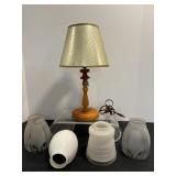 Vintage Glass Lamp Shades & Wooden..