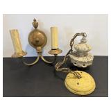 Vintage Double Arm Brass Wall Sconce & Painted..