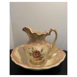 Vtg Ceramic pitcher & wash basin set Mfg by..