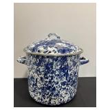 Blue & white enamelware pot with lid...