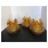 Vtg Fenton amber glass lamp shades with....