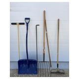 Pitch fork, snow shovel, probe & misc
