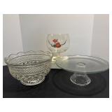 Glass cake plate, bowl 10"dia x 5.5"H &..