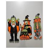 Vtg Fluorescent orange die cut scarecrow, witch...