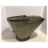 Vtg Galvanized metal coal scuttle with pine cones.