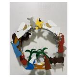 Vintage Metal painted Nativity Scene Wreath..