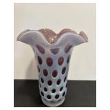 Vtg Fenton purple coin dot opalescent vase 8"H