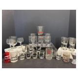 Vtg shot glasses, Budweiser glass & misc