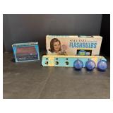 Sylvania Blue Dot Flashbulbs with Wood Finished..