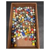 Vtg Colorful glass marbles & small white dice