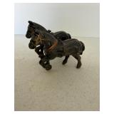 Vtg Pair Arcade cast-iron horse team figures .