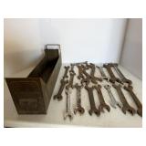 Vtg Wrenches & metal carrier.