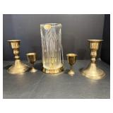 Brass Candlestick Holders & 24% Lead Crystal..