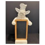 White ceramic chef pig statue with ..