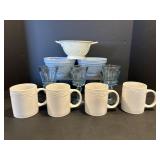 Pfaltzgraff  mugs, 6" blue ceramic bowls, light...