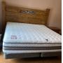 King Size Bed Wood Headboard with Iron Filigree