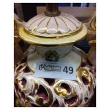 Two Ornate Vintage Porcelain Lamps with Shades