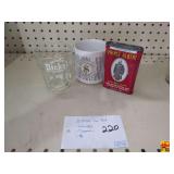 George Dickel Glass, Wall Street Mug & Prince Albert Can, 3 Vices - 1 Bid (H093)