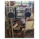 Aiwa Stereo System, Cart & Contents & Grease Guns