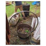 Cast Iron Vintage Wash Pot with Metal Ring & Chain