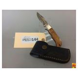 Pocket Knife with Wood Handle and Leather Sheath
