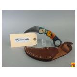 Karambit Style Knife with Wood Handle and Leather Sheath