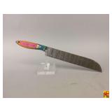 Handmade Serrated Knife with Colorful Wood Handle